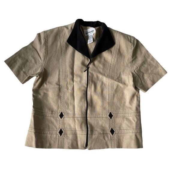 Vintage 1990s Petite Perceptions Short Sleeve Blazer Linen Blend Tan 8 Petite - Picture 1 of 7